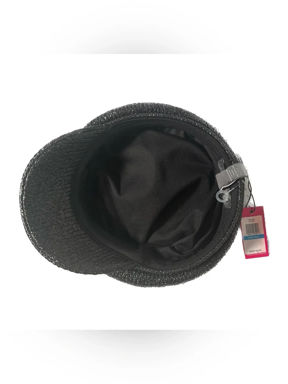 Vince Camuto NWT Black Woven Raffia Newsboy Cap